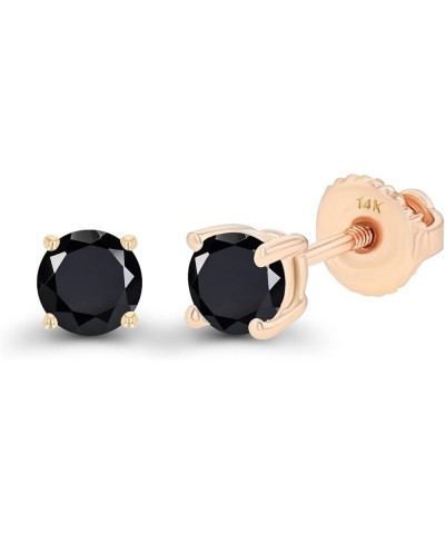 Solid 14K Gold 4mm Round Hypoallergenic Genuine Birthstone Solitaire Screwback Stud Earrings Onyx Yellow Gold $50.40 Earrings