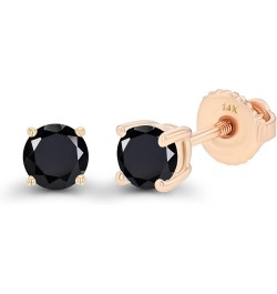 Solid 14K Gold 4mm Round Hypoallergenic Genuine Birthstone Solitaire Screwback Stud Earrings Onyx Yellow Gold $50.40 Earrings