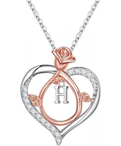 Rose Heart Initial Necklaces Gifts for Women Teen Girls, Initial Necklaces for Women CZ Heart Pendant Necklace Jewelry Christ...