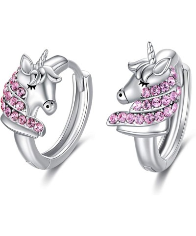 925 Sterling Silver Unicorn Hoop Earrings with Pink Crystals, Unicorn Jewelry Birthday Gifts for Women Her Daughter Pink $17....