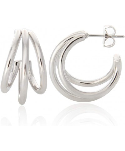 14K Gold Plated Split Huggie Earrings |Triple Hoop Earrings for Women 24mm_WhiteGold $9.89 Earrings