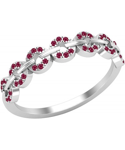 Round Diamond or Gemstone Seven Hollow Circle Outline Stackable Band for Women | Available in 10K/14K/18K Gold Ruby in 10K Wh...