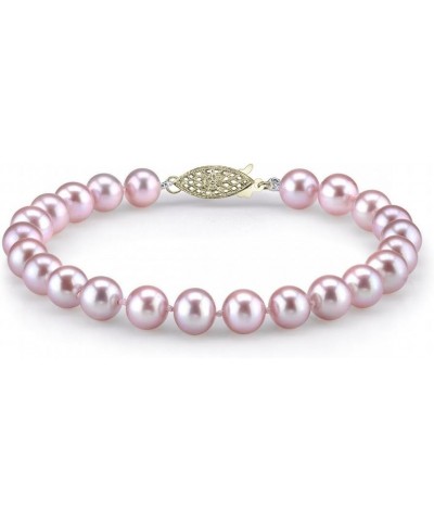 14K Gold 9-10mm AAA Quality Round Pink Freshwater Cultured Pearl Bracelet for Women 8.0 Inches Yellow Gold $115.08 Bracelets