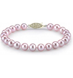 14K Gold 9-10mm AAA Quality Round Pink Freshwater Cultured Pearl Bracelet for Women 8.0 Inches Yellow Gold $115.08 Bracelets