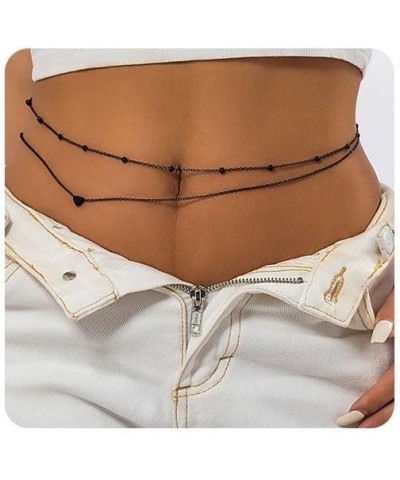 Boho Waist Chain Black Layered Belly Chain Love Heart Belt Chain Jewelry for Women $8.09 Body Jewelry