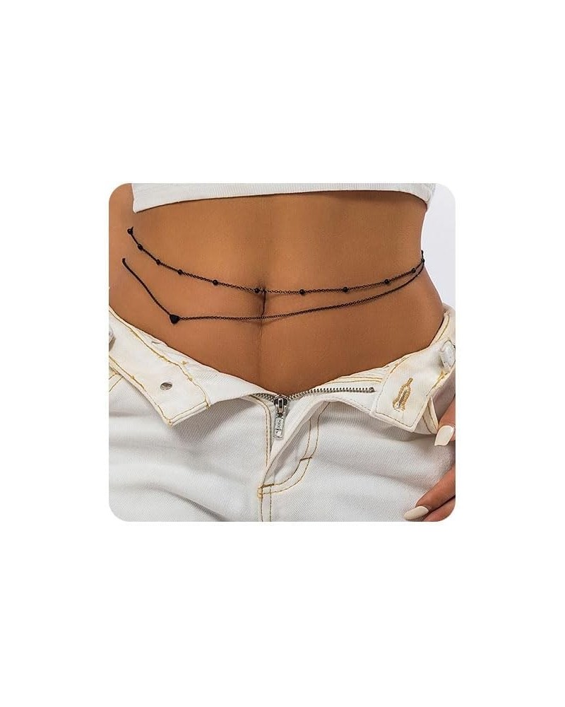 Boho Waist Chain Black Layered Belly Chain Love Heart Belt Chain Jewelry for Women $8.09 Body Jewelry