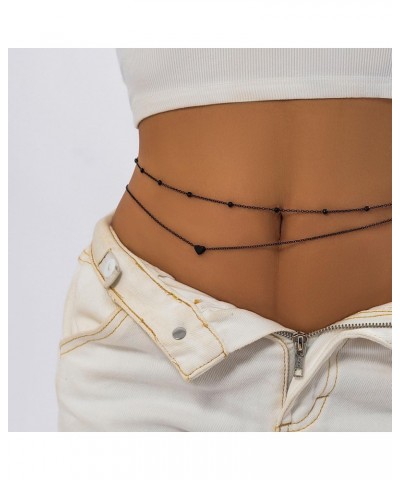 Boho Waist Chain Black Layered Belly Chain Love Heart Belt Chain Jewelry for Women $8.09 Body Jewelry