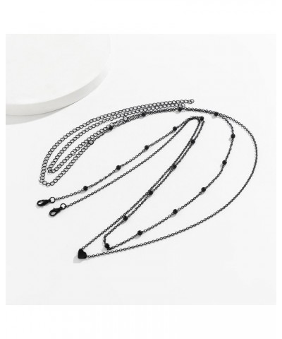 Boho Waist Chain Black Layered Belly Chain Love Heart Belt Chain Jewelry for Women $8.09 Body Jewelry