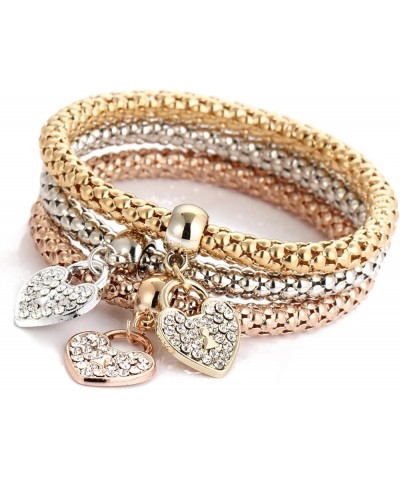 3Pcs/Set Multilayer Stretch Bracelet Butterfly Heart Key Lock Crown Charms Bangles Bracelet Crystal Charms Bracelet Gold/Silv...