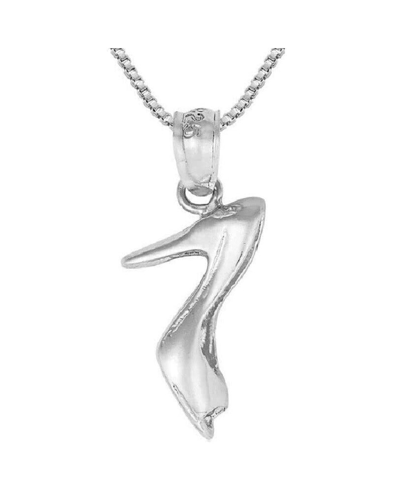 Sterling Silver High Heel Shoe 3 Dimensional Pendant, Made in USA, Italian Box Chain Pendant w/ 20" Box Chain $9.11 Necklaces