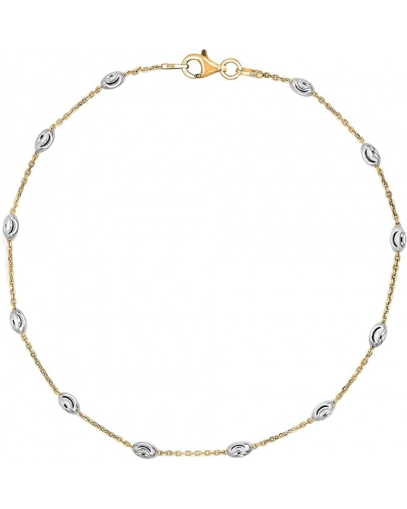 18K Gold Plated Over 925 Sterling Silver Station Oval Moon Bead Anklet Chain For Women & Girls. Silver, Gold, Rose Gold - Mad...