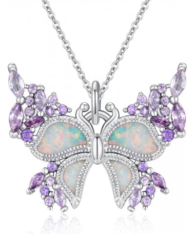 Butterfly Necklace 925 Sterling Silver Purple Butterfly Necklaces for Women Opal Pretty Necklace Cute Jewelry Butterfly Gifts...