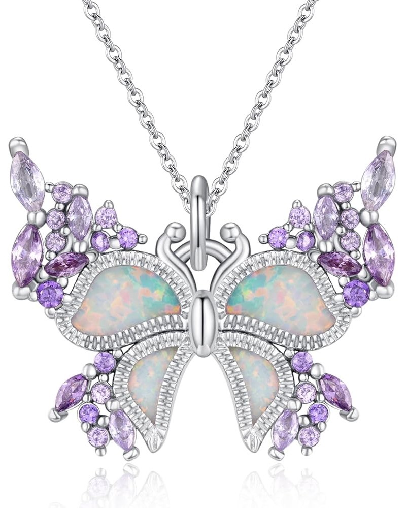 Butterfly Necklace 925 Sterling Silver Purple Butterfly Necklaces for Women Opal Pretty Necklace Cute Jewelry Butterfly Gifts...