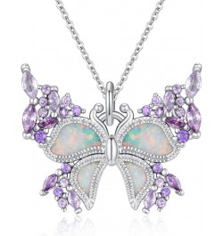 Butterfly Necklace 925 Sterling Silver Purple Butterfly Necklaces for Women Opal Pretty Necklace Cute Jewelry Butterfly Gifts...