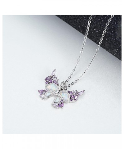 Butterfly Necklace 925 Sterling Silver Purple Butterfly Necklaces for Women Opal Pretty Necklace Cute Jewelry Butterfly Gifts...