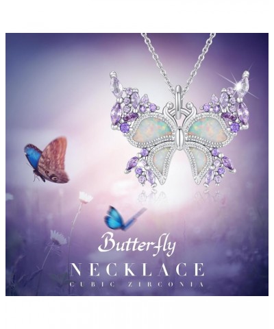 Butterfly Necklace 925 Sterling Silver Purple Butterfly Necklaces for Women Opal Pretty Necklace Cute Jewelry Butterfly Gifts...