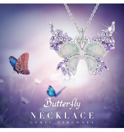 Butterfly Necklace 925 Sterling Silver Purple Butterfly Necklaces for Women Opal Pretty Necklace Cute Jewelry Butterfly Gifts...