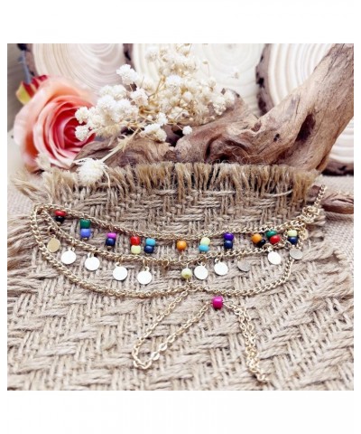 14K Gold Bohemian Millet bead Beaded Beach Anklet Metal sheet fringed Chain Multi-Layer Colored Rice Bead Floral Gravel Link ...