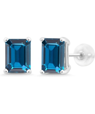 14K White Gold Emerald Cut 8X6MM Gemstone Birthstone Stud Earrings For Women London Blue Topaz $103.20 Earrings