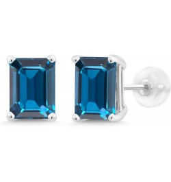 14K White Gold Emerald Cut 8X6MM Gemstone Birthstone Stud Earrings For Women London Blue Topaz $103.20 Earrings