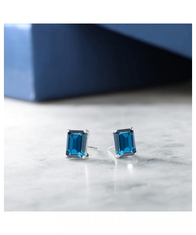 14K White Gold Emerald Cut 8X6MM Gemstone Birthstone Stud Earrings For Women London Blue Topaz $103.20 Earrings