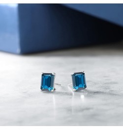 14K White Gold Emerald Cut 8X6MM Gemstone Birthstone Stud Earrings For Women London Blue Topaz $103.20 Earrings