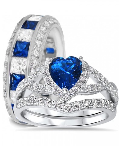 His Hers Sterling Blue Sapphire CZ Bridal Wedding Band Engagement Ring Set Him Her Her 10 - His 9 $59.40 Sets