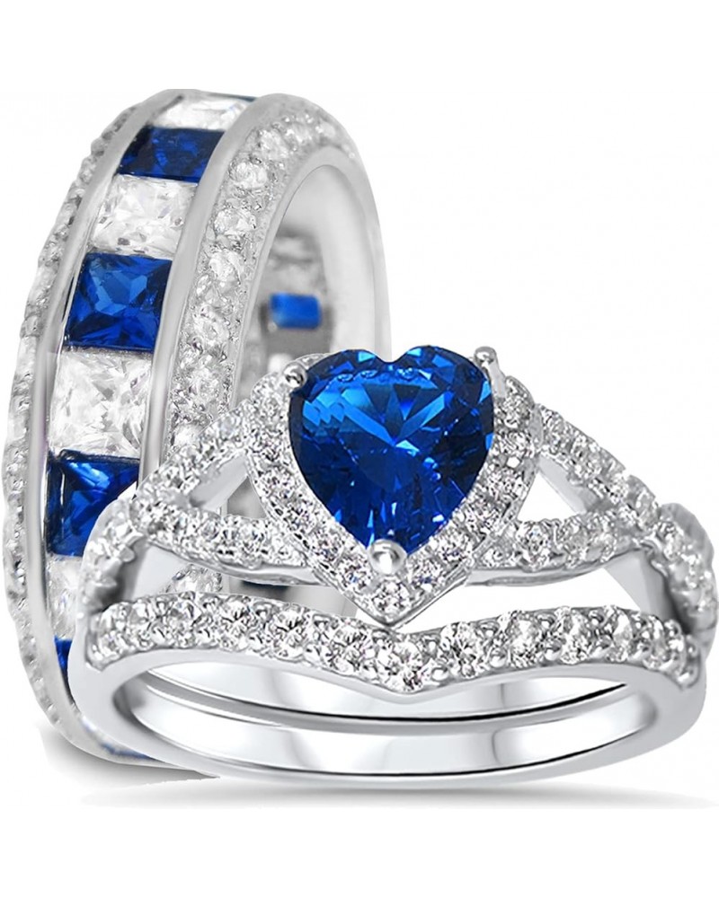 His Hers Sterling Blue Sapphire CZ Bridal Wedding Band Engagement Ring Set Him Her Her 10 - His 9 $59.40 Sets