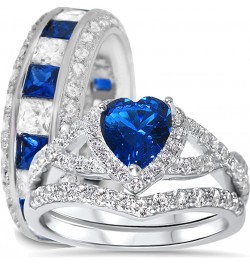 His Hers Sterling Blue Sapphire CZ Bridal Wedding Band Engagement Ring Set Him Her Her 10 - His 9 $59.40 Sets