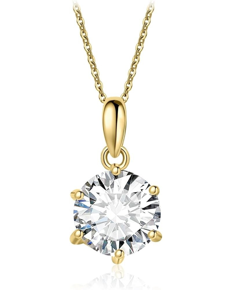 Round 1ct 2ct 3ct Moissanite Solitaire Pendant Necklace for Women, Classic Simulated Diamond 925 Sterling Silver 14k White Go...