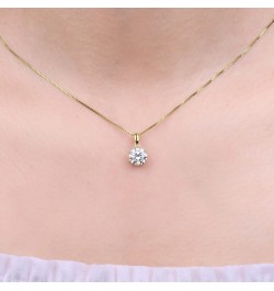 Round 1ct 2ct 3ct Moissanite Solitaire Pendant Necklace for Women, Classic Simulated Diamond 925 Sterling Silver 14k White Go...