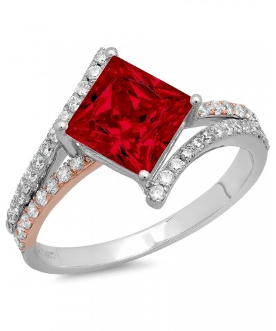 2.45ct Princess Cut Solitaire W/Accent Genuine Natural Red Garnet Engagement Promise Anniversary Bridal Ring 18K 2 tone Gold ...