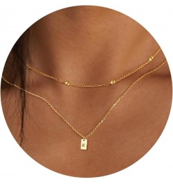 Layered Initial Necklaces for Women Girls - Bead Chain and Initial Pendant Necklaces, 14K Gold Plated Square Initial Necklace...