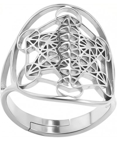 Metatron's Cube Ring Angel Seal Archangel Metatron Cube Protection Statement Hollowed Out Womens Stainless Steel Open Band Ri...