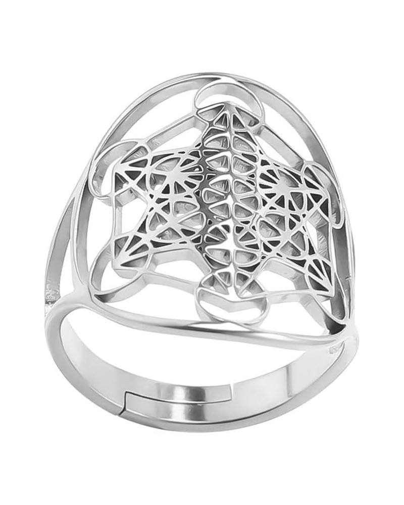 Metatron's Cube Ring Angel Seal Archangel Metatron Cube Protection Statement Hollowed Out Womens Stainless Steel Open Band Ri...