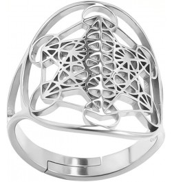 Metatron's Cube Ring Angel Seal Archangel Metatron Cube Protection Statement Hollowed Out Womens Stainless Steel Open Band Ri...