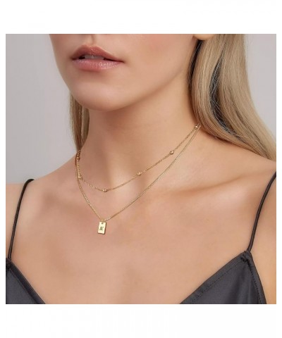 Layered Initial Necklaces for Women Girls - Bead Chain and Initial Pendant Necklaces, 14K Gold Plated Square Initial Necklace...