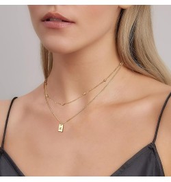 Layered Initial Necklaces for Women Girls - Bead Chain and Initial Pendant Necklaces, 14K Gold Plated Square Initial Necklace...