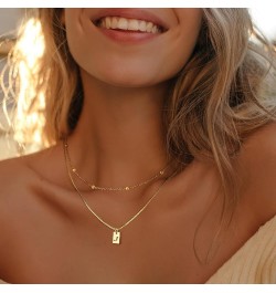 Layered Initial Necklaces for Women Girls - Bead Chain and Initial Pendant Necklaces, 14K Gold Plated Square Initial Necklace...