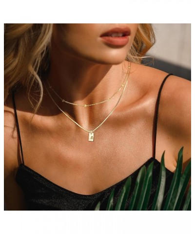 Layered Initial Necklaces for Women Girls - Bead Chain and Initial Pendant Necklaces, 14K Gold Plated Square Initial Necklace...