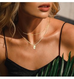 Layered Initial Necklaces for Women Girls - Bead Chain and Initial Pendant Necklaces, 14K Gold Plated Square Initial Necklace...