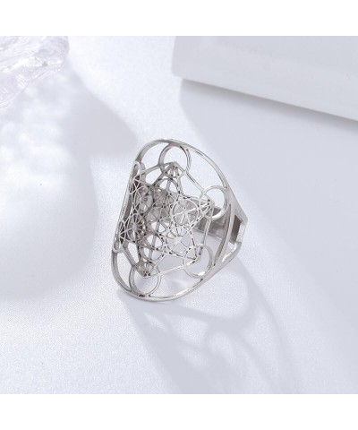 Metatron's Cube Ring Angel Seal Archangel Metatron Cube Protection Statement Hollowed Out Womens Stainless Steel Open Band Ri...