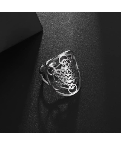 Metatron's Cube Ring Angel Seal Archangel Metatron Cube Protection Statement Hollowed Out Womens Stainless Steel Open Band Ri...