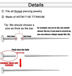 14g/16g/18g ASTM F136 Titanium Piercing Taper Insertion Pin for Internal Thread Tragus/Helix/Lip/Nose/Helix/Piercing Jewelry ...