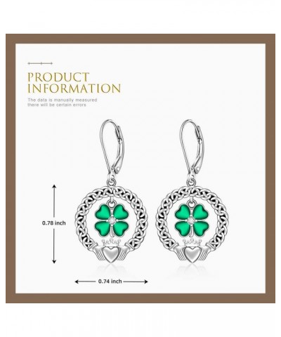 St Patricks Day Shamrock Earrings for Women Sterling Silver Four Leaf Clover Earrings Celtic Claddagh Irish Shamrock Dangle G...