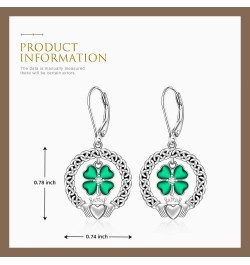 St Patricks Day Shamrock Earrings for Women Sterling Silver Four Leaf Clover Earrings Celtic Claddagh Irish Shamrock Dangle G...