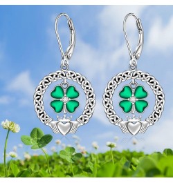 St Patricks Day Shamrock Earrings for Women Sterling Silver Four Leaf Clover Earrings Celtic Claddagh Irish Shamrock Dangle G...