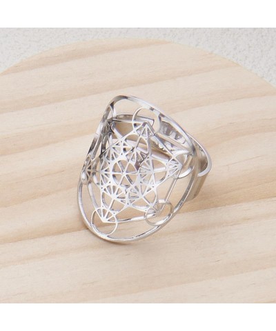 Metatron's Cube Ring Angel Seal Archangel Metatron Cube Protection Statement Hollowed Out Womens Stainless Steel Open Band Ri...