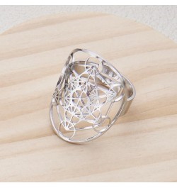 Metatron's Cube Ring Angel Seal Archangel Metatron Cube Protection Statement Hollowed Out Womens Stainless Steel Open Band Ri...