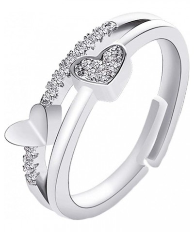 Exquisite Ring Fresh Style Ladies Couple Love Rings Women Double Heart Hollow Band Rhinestone Inlaid Open Finger Ring Jewelry...